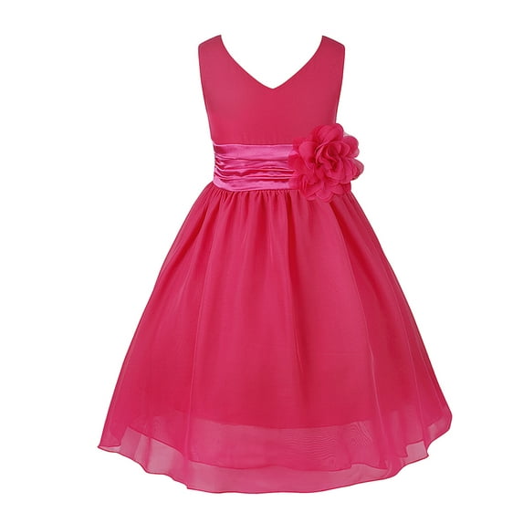 Yartina Kids Flower Girls Dress Formal Pageant Sleeveless Gowns A Line V Neck Bridesmaid Wedding Rose 8