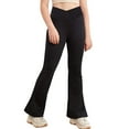 thumbnail image 1 of Yartina Kids Girl's Bootcut Leggings High Waist Soft Stretch Yoga Pants V Cross Waist Wide Leg Flare Black 130, 1 of 4