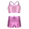 thumbnail image 1 of Yartina Kids Girls 2-Piece Shiny Sequins Crop Top with Booty Shorts Set Gymnastics Dance Outfits Pink 8, 1 of 7