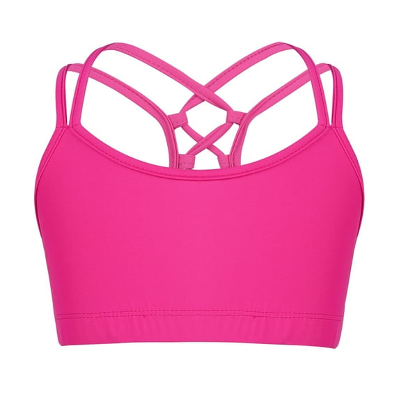 Yartina Kids Girls Criss-Cross Crop Tops Sports Bra for Gymnastics Ballet Dance Stage Performance Rose 12