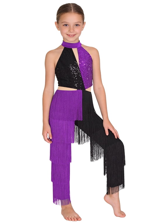 Kids Girls Disco Jumpsuit 70s Hippie Star Dancewear Flapper Retro 1950s Competitions Playsuit Purple 6