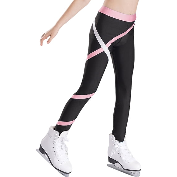 Yartina Kids Girls Figure Ice Skating Spiral Pants Gymnastics Ballet Dance Leggings Yoga Pants Pink 8