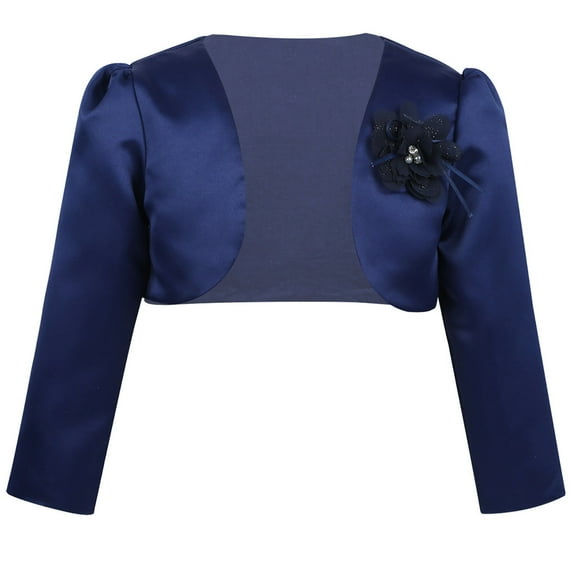 Yartina Girls Long Sleeves Bolero Shrug Flower Girls Dress Jacket Wedding Banquet Navy Blue 90