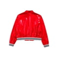 thumbnail image 1 of Yartina Kids Girls Metallic Bomber Jacket Coat Zip Up Long Sleeve Jazz Dance Crop Top Windbreaker Red 10, 1 of 9