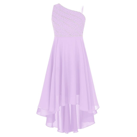 Yartina Kids Girls One Shoulder Formal Dress A-Line Sleeveless High Low Chiffon Wedding Party Lavender 10