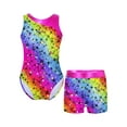 thumbnail image 1 of Yartina Kids Girls Printed Gymnastics Leotards Dance Outfit 2-Piece Swimwear Jumpsuit and Shorts Set Starry Rainbow 14, 1 of 8