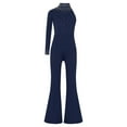 thumbnail image 1 of Yartina Kids Girls Rhinestone Romper Single Long Sleeve Wide Leg Pants Jumpsuit Party Dance Playsuit Navy Blue 12, 1 of 5