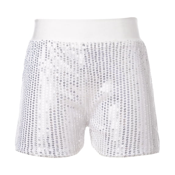 Yartina Kids Girls Sequins Dance Shorts Hip Hop Jazz Dance Performance Costume Athletic Sports Gym Silver M