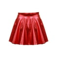 thumbnail image 1 of Yartina Girls' Shiny Metallic Flared Skater Skirt Dancewear A Line Circle Short Skort Skirts Red 8, 1 of 5