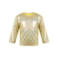 thumbnail image 1 of Yartina Kids Girls Shiny Metallic Jazz Hip Hop Dance T-Shirt Long Sleeve Loose Tops for Stage Club Gold 180, 1 of 7