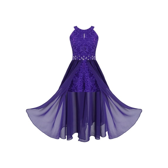 Yartina Kids Girls Sleeveless Sequins Romper Dress Maxi Skirted Flower Girls Wedding Pageant Dance Purple 12