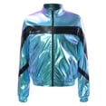 thumbnail image 1 of Yartina Kids Girls Sparkle Metallic Bomber Jacket Coat Zip-Up Sweatshirt Hip Hop Jazz Modern Dance Blue 14, 1 of 7
