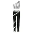 thumbnail image 1 of Yartina Kids Girls Traacksuit Sport Suit Metallic One Shoulder Crop Vest with Stripes Leggings Silver 8, 1 of 5