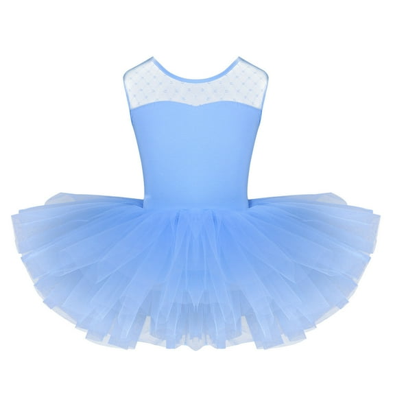 Yartina Girls U-Shaped Back Ballerina Tutu Dress Ballet Dance Stage Performance Light Blue 8