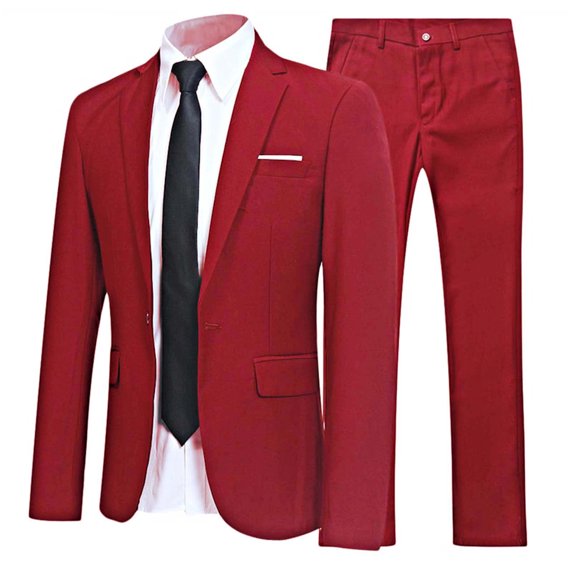 Yartina Men's Classic Slim Fit Business Tuxedo Outfits Notched Lapel Blazer Vest Trouser Wedding Burgundy XXL