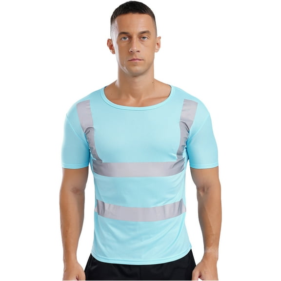 Yartina Men's Quick Dry Volunteer Activities Athletic Sports T-shirts Hi Vis Reflective Social Sky Blue M