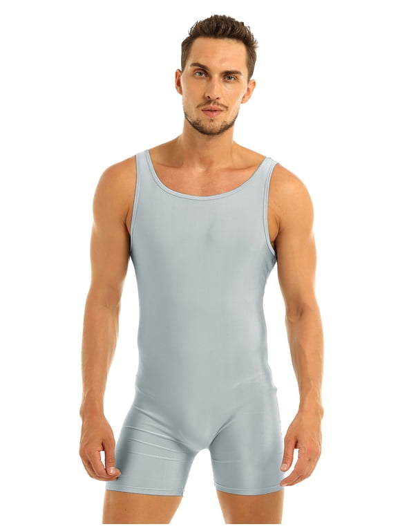 Men's Wrestling Singlets Bodysuit Slim Fit Sport Leotard Jumpsuits Athletic Sleeveless Tank Silver-gray L