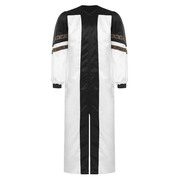 Yartina Unisex Classic Choir Robes Adult Clergy Pastor Pulpit Robes Long Sleeve Color Block Judge Robe Black 3XL