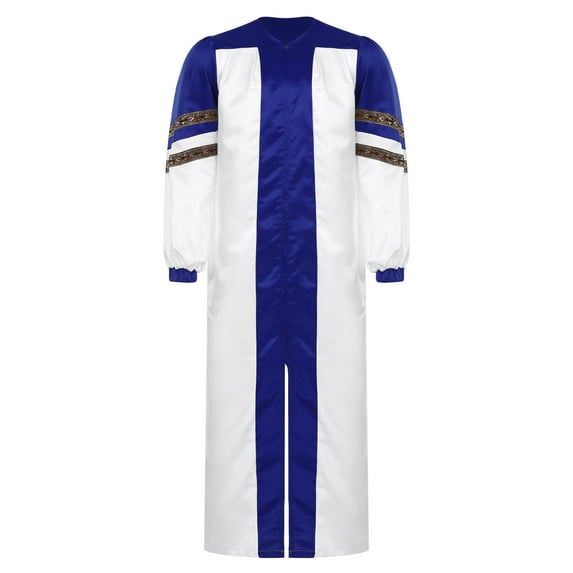 Yartina Unisex Classic Choir Robes Adult Clergy Pastor Pulpit Robes Long Sleeve Color Block Judge Robe Blue M