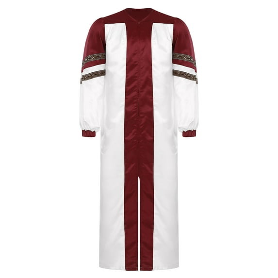Yartina Unisex Classic Choir Robes Adult Clergy Pastor Pulpit Robes Long Sleeve Color Block Judge Robe Burgundy XL