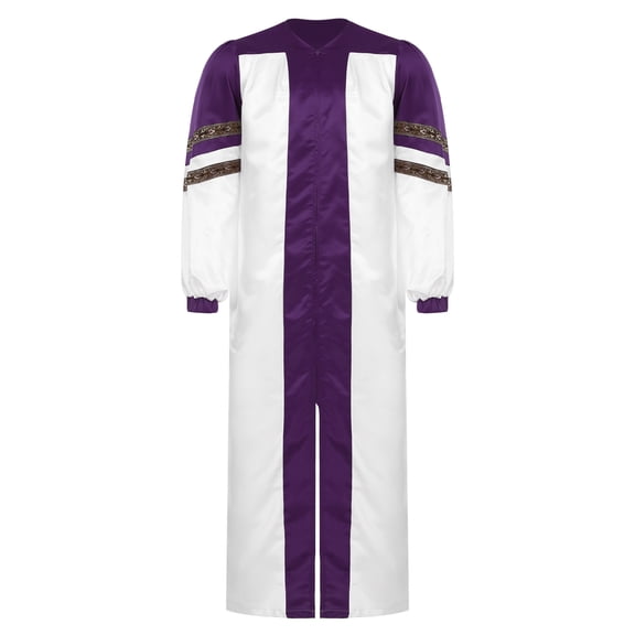 Yartina Unisex Classic Choir Robes Adult Clergy Pastor Pulpit Robes Long Sleeve Color Block Judge Robe Purple M