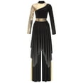 thumbnail image 1 of Yartina Women 2Pcs Praise Dance Outfit Metallic Block Asymmetric Hem Dress Wide-Leg Pants Worship Dancewear Black XXL, 1 of 7