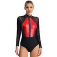 thumbnail image 1 of Yartina Women Rhinestone Gymnastics Bodysuit Long Sleeve Ballet Dance Leotard One Piece Unitard Red L, 1 of 7