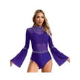 thumbnail image 1 of Yartina Women's Flared Sleeve Gymnastics Leotards Backless Ballet Dance Leotard Figure Skating Jumpsuit Purple XL, 1 of 7
