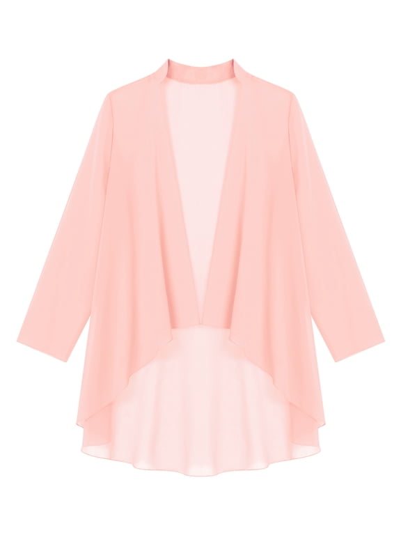 Women's Long Chiffon Cardigan Outerwear Jacket Dress Coat Pink 3XL
