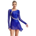 thumbnail image 1 of Yartina Women's Lyrical Contemporary Dance Costume Rhinestone Long Sleeve Figure Ice Skating Dress Blue S, 1 of 7