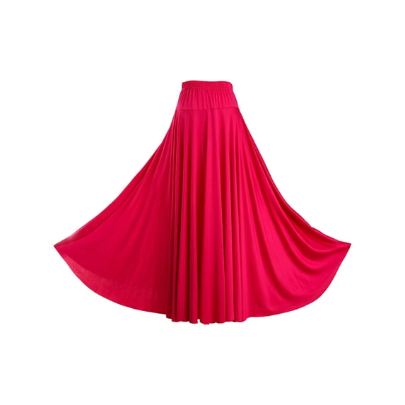 Yartina Womens Long Full Circle Ballroom Dance Skirt Ruffle Dancewear Flamenco Performance Costume Hot Pink 5XL