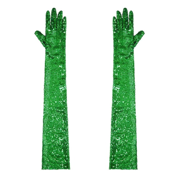 Yartina Womens Long Opera Party Glove Sequins 28-inch Wedding Party Accessories Sun Protection Gloves Green One Size