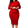 thumbnail image 1 of Yartina Womens Long Sleeve Bodycon Formal Party Cocktail Pencil Midi Dress Red M, 1 of 7