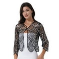 thumbnail image 1 of Yartina Womens Long Sleeve Sequin Lace Shrug Scallop Hem Open Front Bolero Cardigan for Evening Dress Silver One Size, 1 of 6