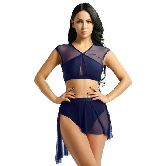 Yartina Womens Lyrical Asymmetric Ballet Modern Contemporary Dance Outfits Navy Blue XS