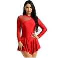 thumbnail image 1 of Yartina Womens Lyrical Long Sleeve Ballet Dancewear Cutout Figure Ice Skating Leotard Red XL, 1 of 7