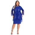thumbnail image 1 of Yartina Womens Plus Size 2 Piece Outfits Half Sleeve Tube Dress and Lace Cover Up Evening Gowns Sets Royal Blue S, 1 of 7