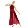 thumbnail image 1 of Yartina Womens Sequined Lyrical Ballet Dress Modern Contemporary Dance Costume Mesh Long Split Skirt Burgundy M, 1 of 5
