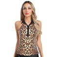 thumbnail image 1 of Yartina Womens Sleeveless Shiny Sequin Tank Top Lapel V Neck Vest Crop Top Shirt for Club Party Leopard XL, 1 of 7