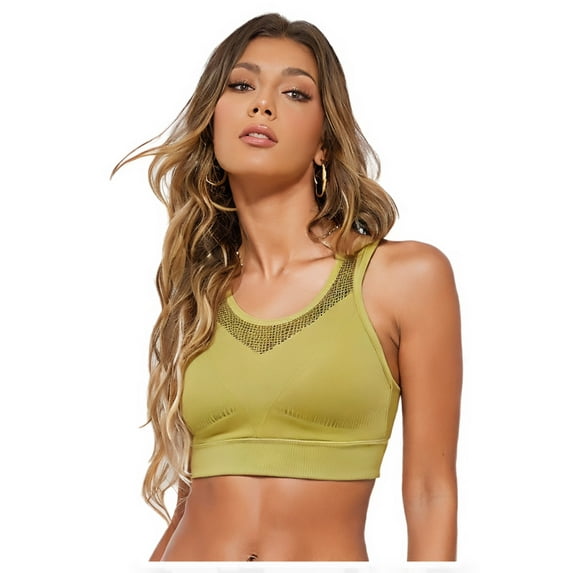 Yartina Womens Sports Bras Padded Yoga Bra Hollow Out Ribbed Crop Tank Top Moisture Wicking Yellow S