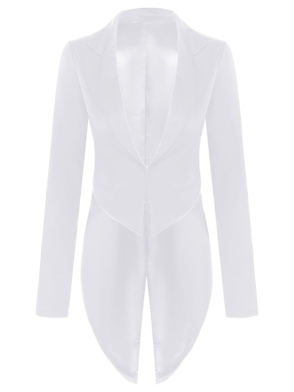 Womens Vintage Tuxedo Lapel Long Sleeve Tailcoat Swallowtail Suit Jacket Weddings Tux Dress Coat White M