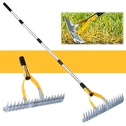 YARTTING Thatch Rake Durable Efficient Dethatcher Rake with Adjustable Handle Steel Garden Rake for Raking Leaves, Dead Grass, Loosening Soil