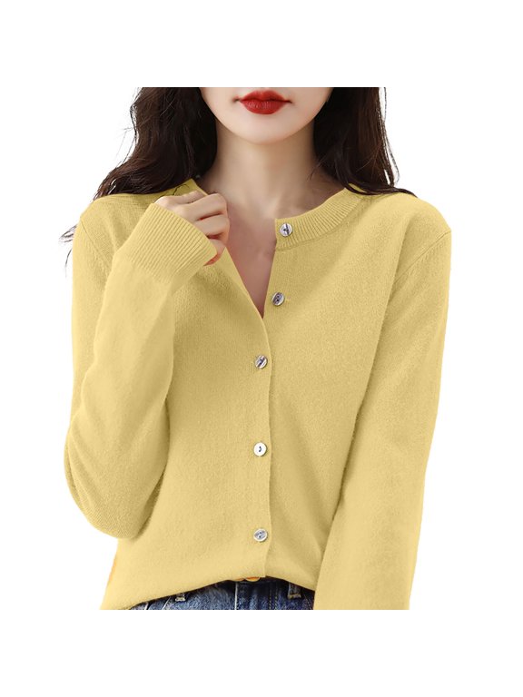 Cardigan Sweaters for Women Womens Cardigans Dressy Casual Work Cardigan Long Sleeve Cardigan Early Fall Fashion Knitted Cardigan Summer Cardigans Button Down Cardigans Yellow XL
