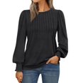thumbnail image 1 of Yaruuzi Long Sleeve Shirts for Women Mock Neck Tops Pleated Front Blouses Puff Sleeve Boho Tops Dressy Casual Spring Fall Clothes 2026 Fashion Loose Tunic Tops Business Work Blouse Black L, 1 of 8