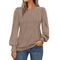 thumbnail image 1 of Yaruuzi Long Sleeve Shirts for Women Mock Neck Tops Pleated Front Blouses Puff Sleeve Boho Tops Dressy Casual Spring Fall Clothes 2026 Fashion Loose Tunic Tops Business Work Blouse Brown 2XL, 1 of 8