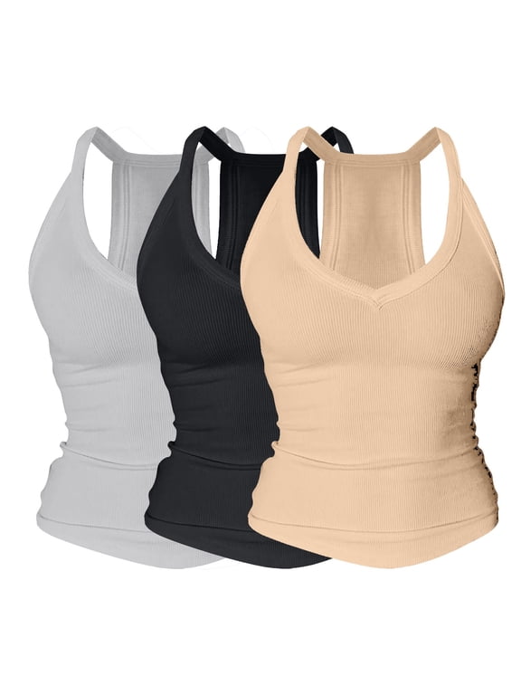 V Neck Cotton Tank Top With Built-In Shelf Bra Racerback Fitted Cami Stretchy Ribbed Fitted Shirt Summer Going Out Everyday Tank Workout Tank Top Halter Tops Supportive Push Up Top Brown M