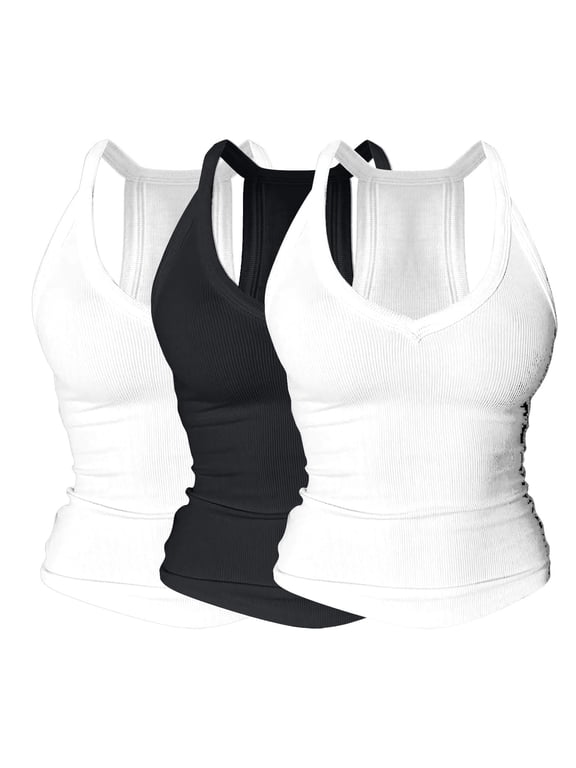 V Neck Cotton Tank Top With Built-In Shelf Bra Racerback Fitted Cami Stretchy Ribbed Fitted Shirt Summer Going Out Everyday Tank Workout Tank Top Halter Tops Supportive Push Up Top Gray L
