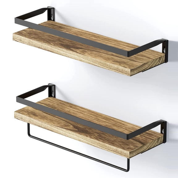 YasTant 10 x 42.3 Rustic Wood Floating & 2-Tier Storage Shelves + Antique Black (2 Count)