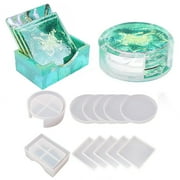 YasTant 12 Pcs Resin Coaster Molds Set Silicone Epoxy Coaster Mold Storage Box Mold in Rectangle Round Silicone Casting Mold for Christmas DIY Gift Epoxy Resin Art Craft Cup Mat