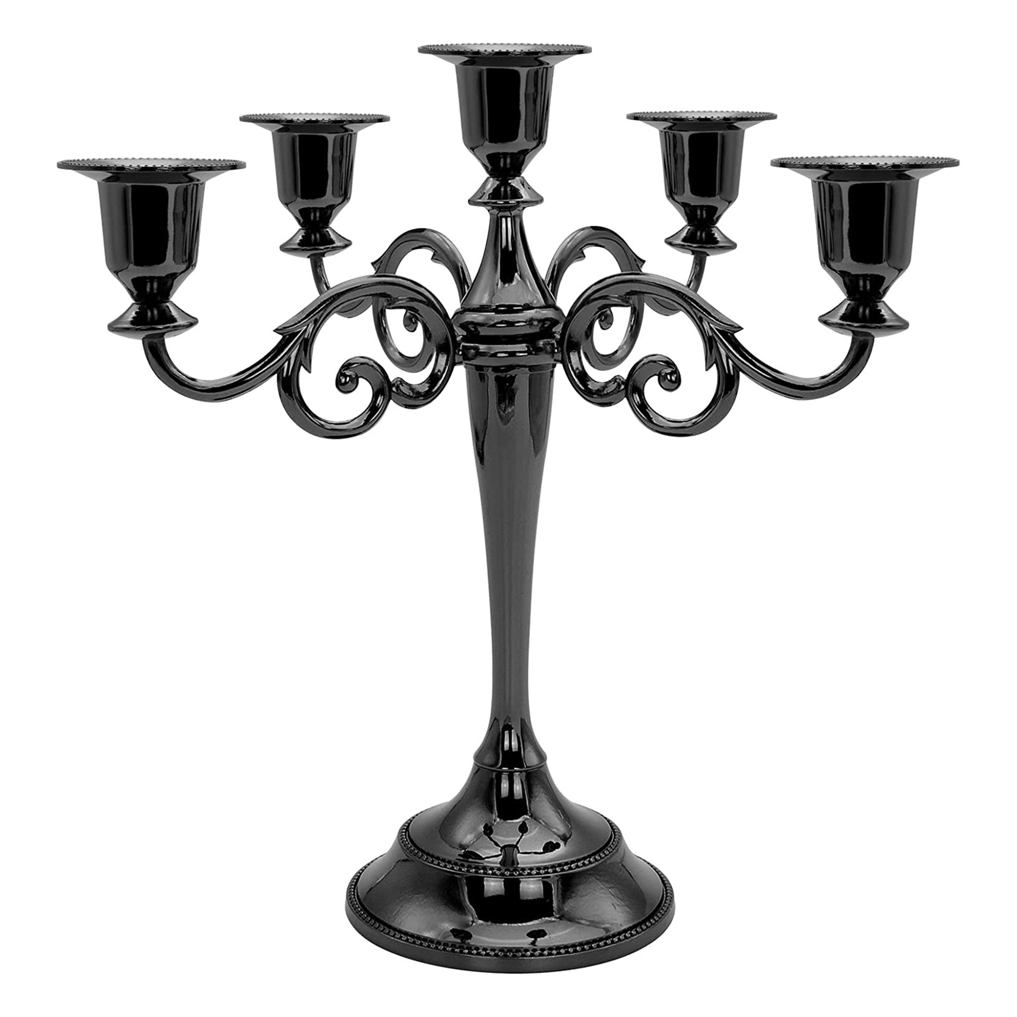 YasTant 5 Arms Metal Candelabras Candlestick Holder, Retro Black Taper Candle Holder for Dining